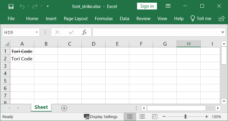 Python OpenPyXL Font Strike for Excel Cells